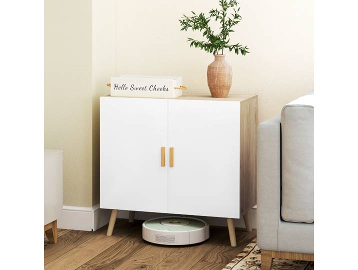 HOMCOM Buffet Rangement Blanc Bois Base Surélevée 76x41x74 cm