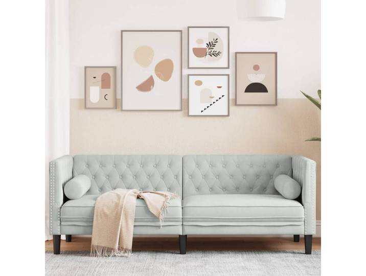vidaXL Sofa, Chesterfield-Sofa mit Nackenrollen 3-Sitzer Hellgrau Samt