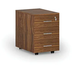 Büro-Rollcontainer SOLID, 3 Schubladen, Nussbaum