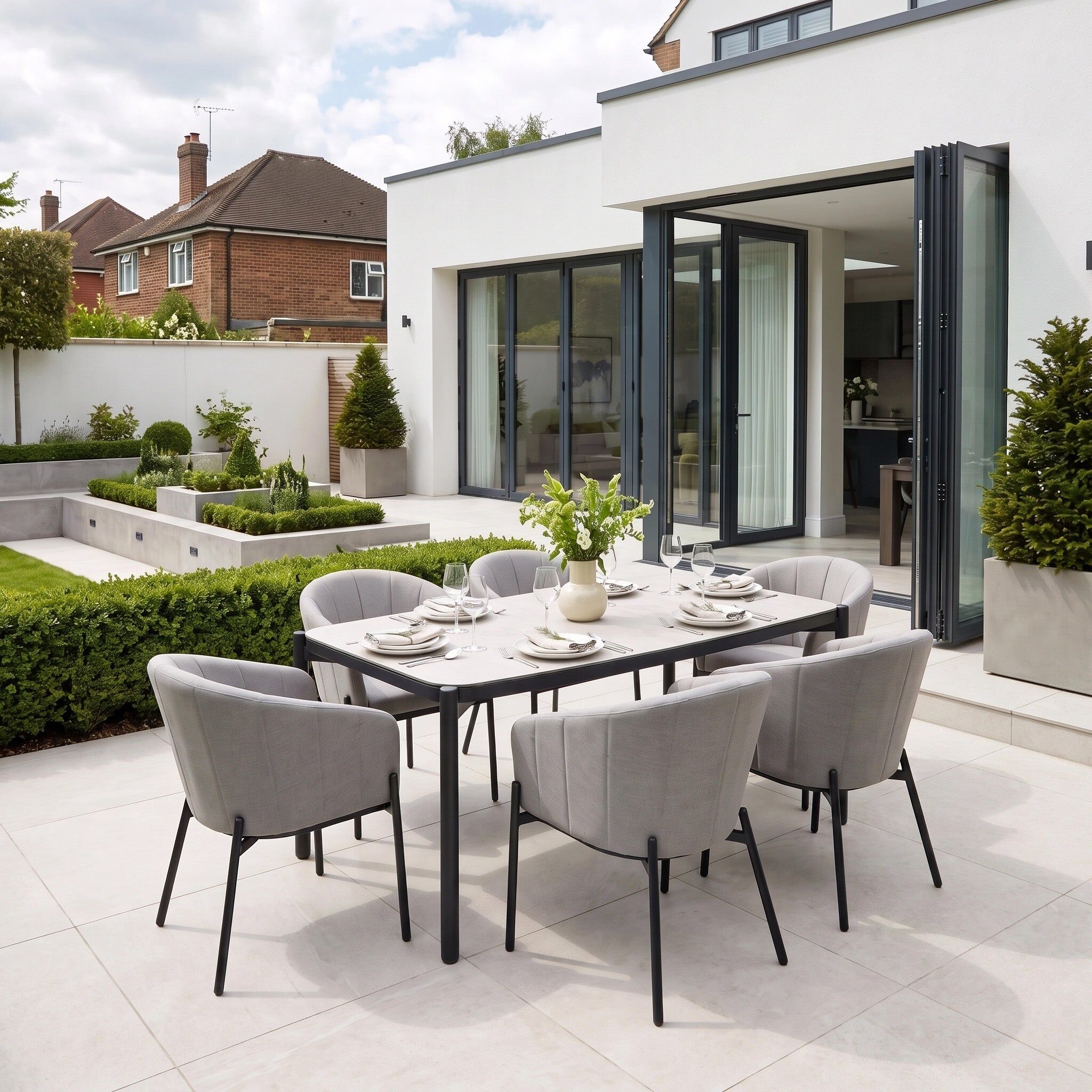 Pacific Lifestyle Kai 6 Seat Rectangular Dining Set in Light Grey