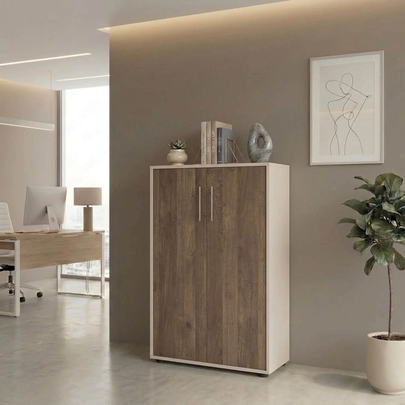 garneroarredamenti Armadio ufficio 79x118cm 2 ante beige cashmere noce Woody