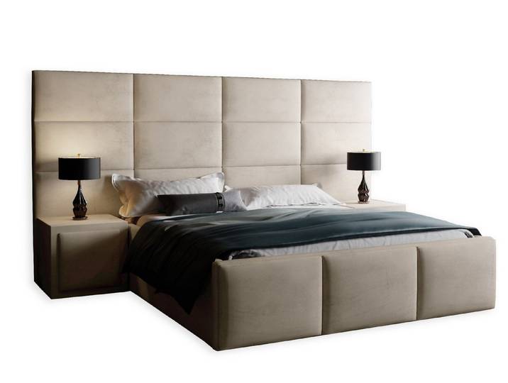 JVmoebel Boxspringbett Beige Boxspringbett mit hochwertigem Stoffbezug und optimalem Komfort (1-St)