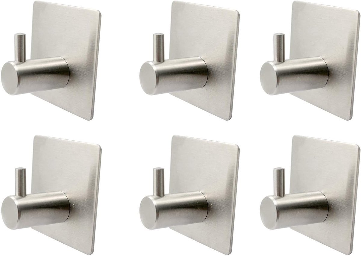 Set van 6 robuuste zelfklevende handdoekhaken van 304 staal voor keuken, badkamer en kantoor