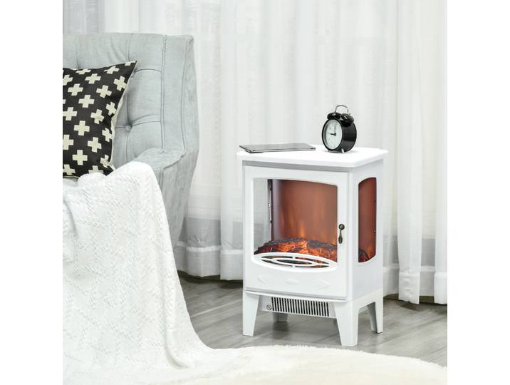 HOMCOM Cheminée Électrique Néo-Rétro 1800W Flammes LED Blanc