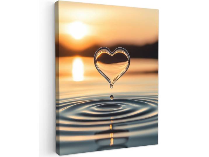 LEINWANDBILD Herz - Wasser - Sonnenuntergang - Natur - Zen Wandbild Wohnzimmer 60x80 cm