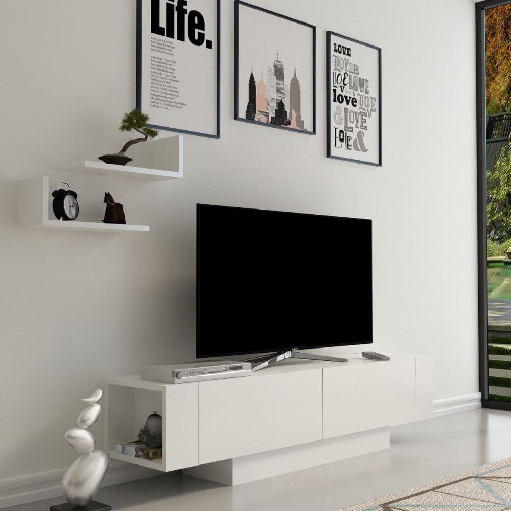 Calicosy Meuble tv 2 portes blanc - l150 cm Blanc 150x42x32cm