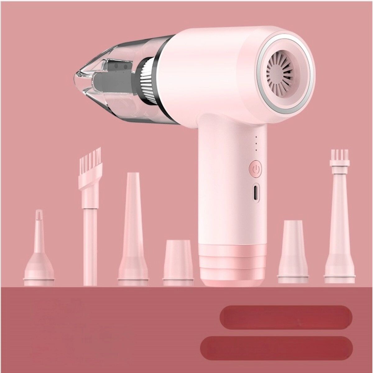 INF 6-in-1 Handstaubsauger — Hohe Saugleistung, Multifunktionaler kabelloser Staubsauger mit Gebläse und Aufblasfunktion, Rosa