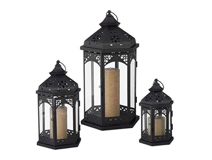 Relaxdays 3 lanternes\, de décoration\, extérieur et intérieur\, 3 Tailles\, Vintage\, dans Le Vent Retro\, pour Bougies\,Noire