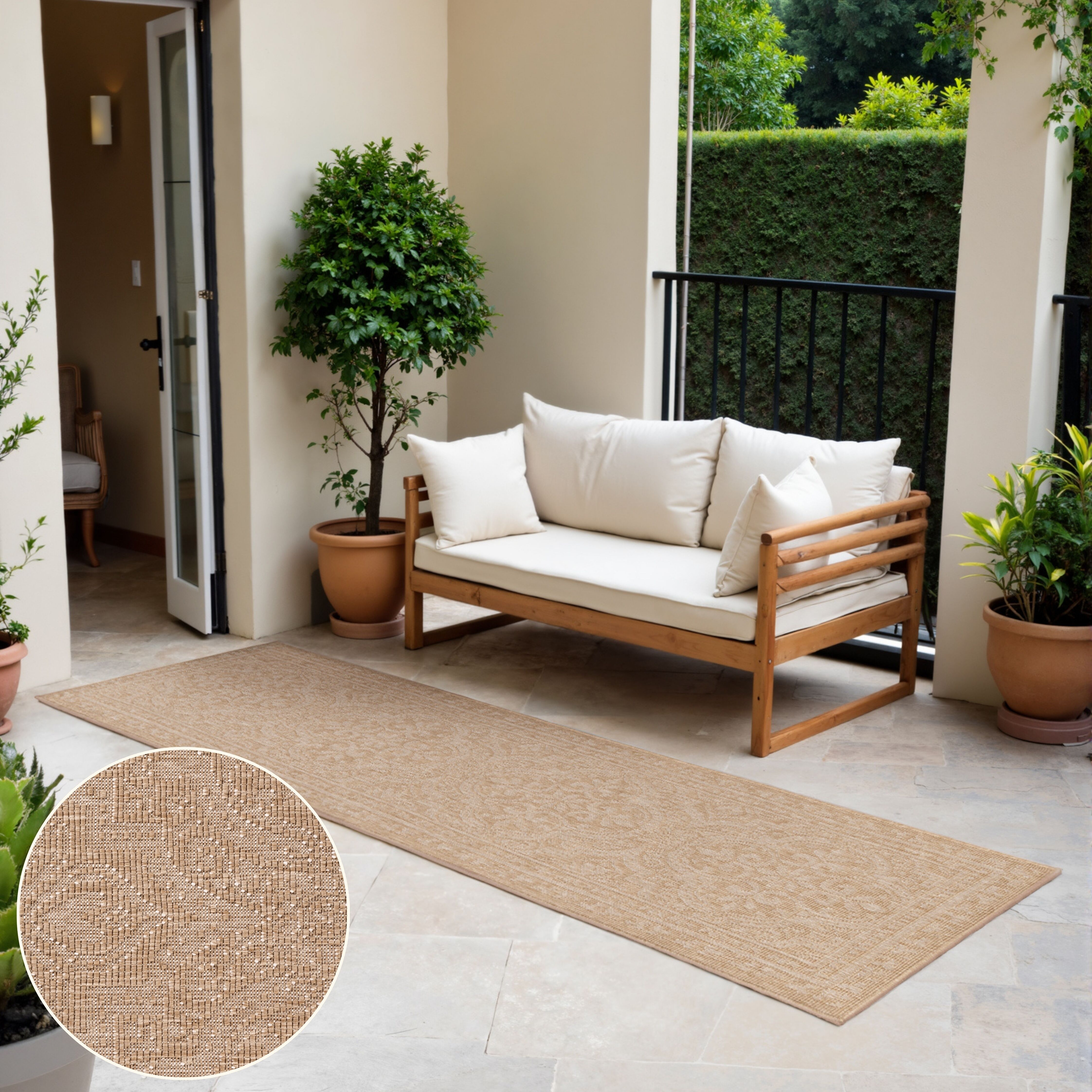 Outdoorteppich HANSE HOME "Rosel Wendeteppich", weiss (jute, weiß), B:80cm H:5mm L:250cm, Polypropylen, Teppiche, Outdoorteppich, In und Outdoor, Flachgewebe, wetterfest, pflegeleicht, robust jute, weiß B : 80cm 1 Stk., 5mm, L: 250cm