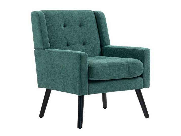 Fauteuil Scandinave Capitonné en Lin vert - Fauteuil de Salon avec Pieds en Bois Massif - Dossier Rembourré - Chic - 68x76x88cm