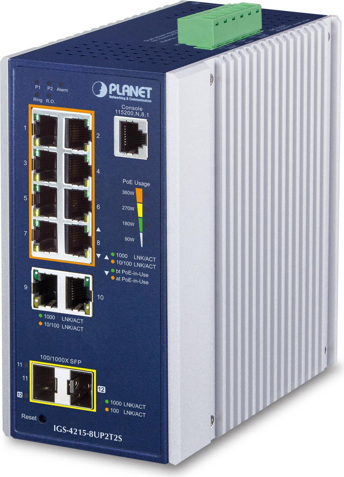 Planet Industrial 8-Port Managed Switch IGS-4215-8UP2T2S