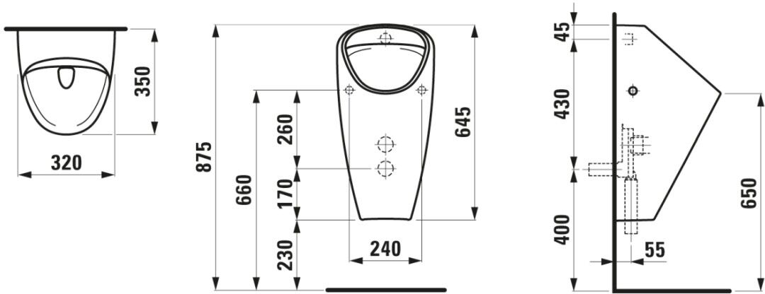 LAUFEN Absaugeurinal CAPRINO PLUS 350x320x645, spülrandlos, Wasserzulauf innen weiß matt H8410617570001