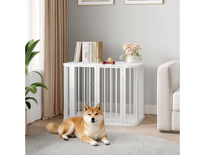 Meubles de cage pour chiens, avec coussin doux, design moderne à plusieurs portes, pour cage pour chiens, en bois, adapté aux chiens de petite et moyenne taille, blanc