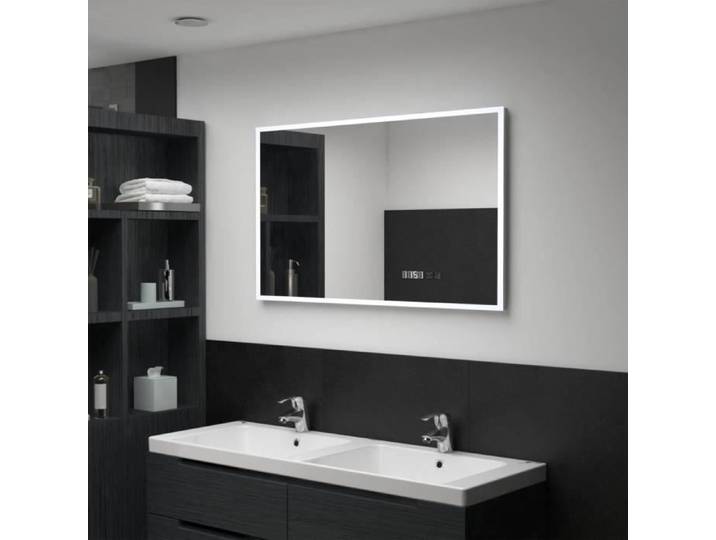 Miroir à LED et capteur tactile et affichage d'heure 100x60 cm 144739