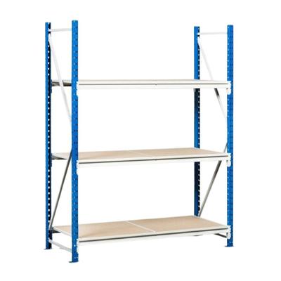 PROREGAL Weitspannregal MAXIMUS | Grundregal | HxBxT 250x225x120cm | 3 Ebenen | Spanplatten-Fachboden | Fachlast 375kg | Lichtblau/Lichtgrau
