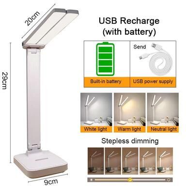 Inspired Finds Rechargeable Foldable LED Desk Lamp With Touch Dimming And Eye Protection white