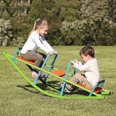 "Kids Seesaw Teeter Totter, 3-Person Metal Teeter Totter, Age 3-10 - 59.44""L x 18.11""W x 20.47""H"