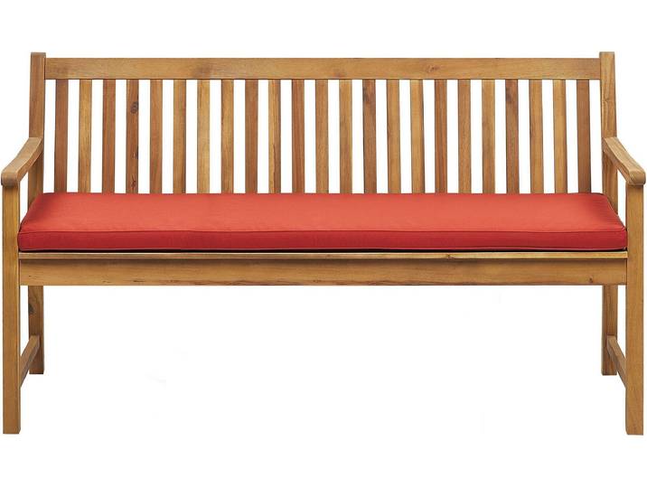 BELIANI Gartenbank mit Auflage DunkelrotAkazienholz 160 cm Landhaus Stil Gartenausstattung Balkon Terrasse Garten