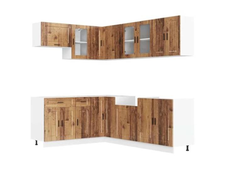 HKTMGDNG 11-tlg. Küchenschrank-Set Porto Küchenzeile Altholz-Optik Modulare Einbauküche für Ihre Küche mit verstellbaren Füßen, viel Stauraum und pflegeleichten Oberflächen aus Holzwerkstoff.