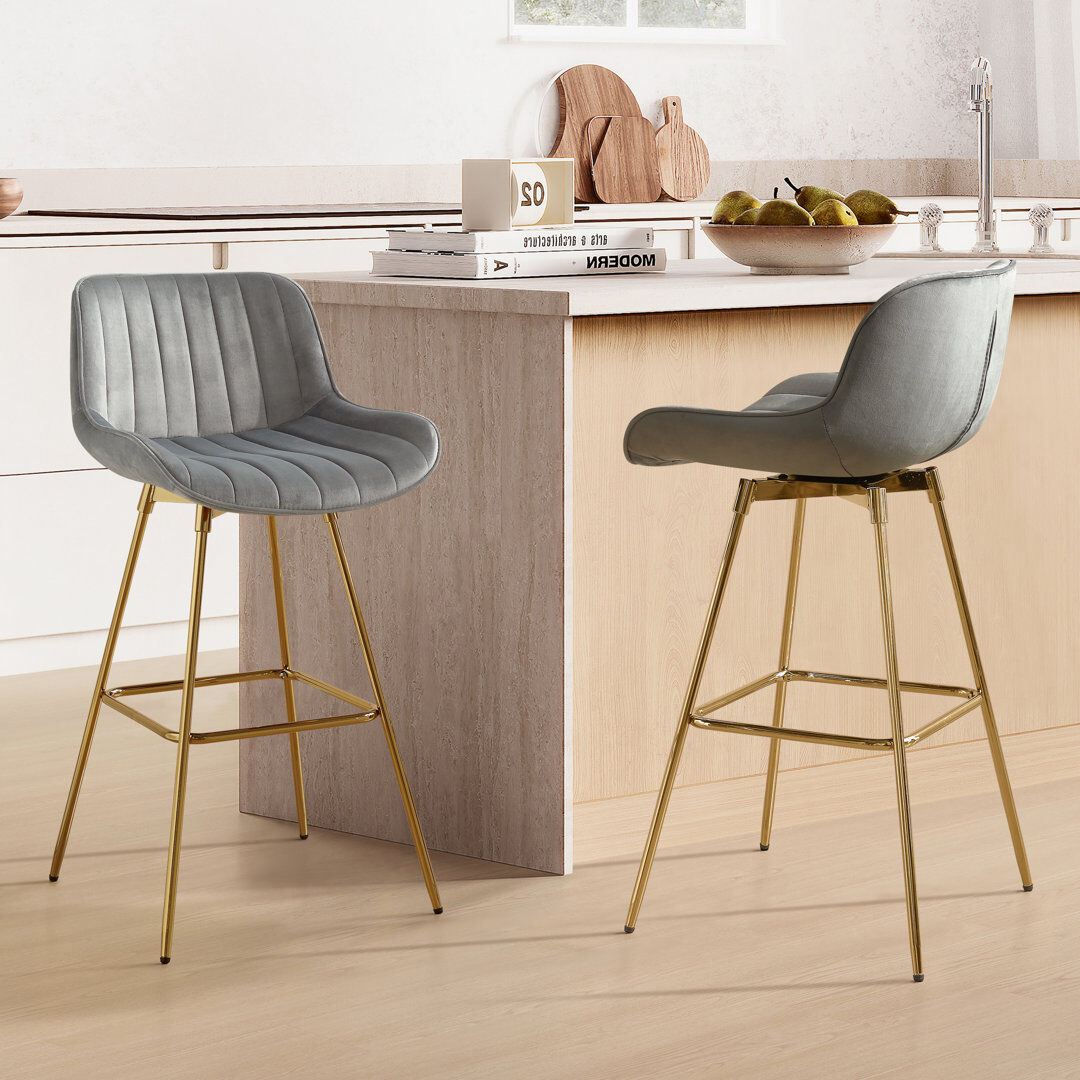 Blue Elephant Neuhaus 73.5Cm Swivel Bar Stool Grey 97cm H X 49cm W X 48.5cm D