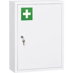 MODFU Medizinschrank abschließbar Wandmontage Weiß 40x15x54 cm mit 3 Regalfächern aus Stahl, platzsparend, feuchtraumgeeignet