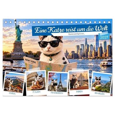 Eine Katze reist um die Welt (Tischkalender 2027 DIN A5 quer), CALVENDO Monatskalender