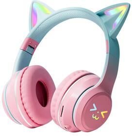 ModernMart RGB Cat Ear Wireless Headphones With LED Lights & Bluetooth Stereo Sound For Kids And Girls pink