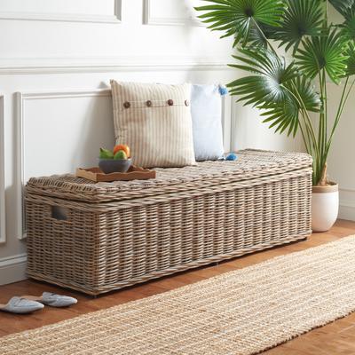 "SAFAVIEH Caius 63-Inch Rattan Storage Trunk, Grey, Coastal Home Decor - 63"" x 18.1"" x 18.7"""
