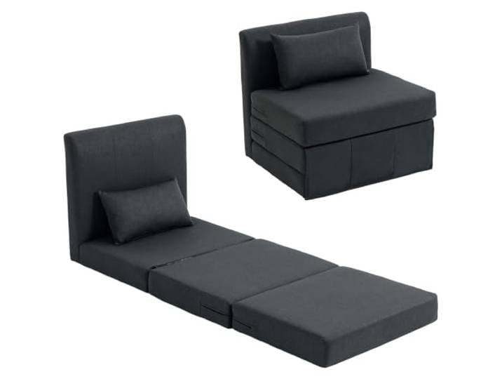 HOMCOM 2 in 1 Schlafsessel Klappbar mit Bettfunktion 80x75x74cm Dunkelgrau Schlafsofa, Leinenoptik, Gepolstert, Gästebett, Klappsessel, Klappmatratze, Bodensessel, Wohnzimmer, Schlafzimmer