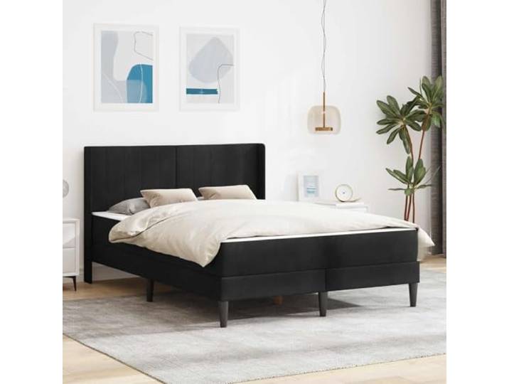 KTHLBRH Bettgestell mit Matratze und Kopfteil Schwarz Samt 120x190 cm Mit Lattenrost, Taschenfederkern, Sperrholz-Kopfteil, rechteckiges Design, pflegeleicht
