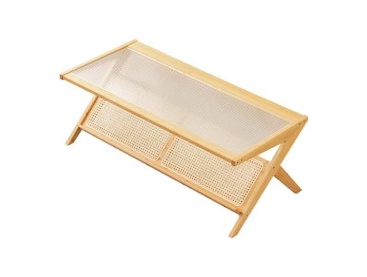 ksjdieunf Couchtisch Teetisch aus Glas, Wohnzimmer-Stil, Holz-Stil, Rattan-Teetisch, for Zuhause, rechteckiger, einfacher Couchtisch Tische for Wohnzimmer(A)