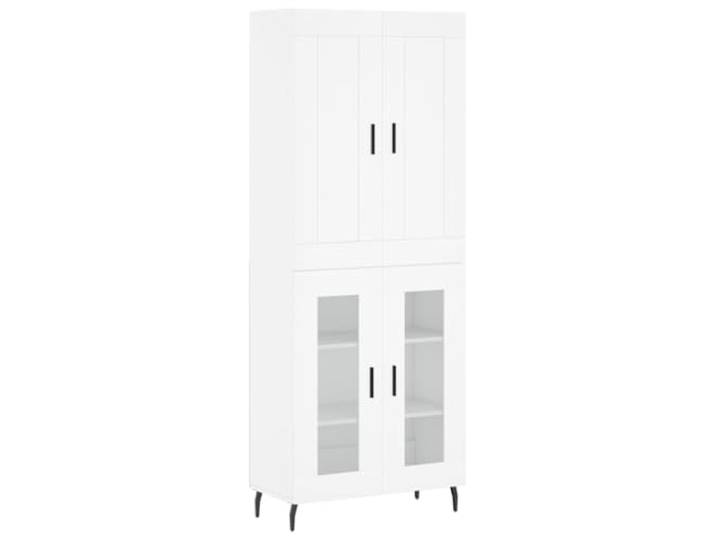 Roanoer Highboard Weiß 69,5x34x180 cm Holzwerkstoff Schrank mit Glas Elegantes 2-teiliges Highboard in Weiß mit Glasfront und robusten Eisenbeinen für Wohnzimmer und Flur.