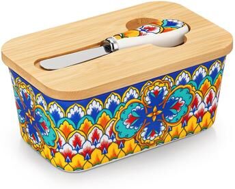 vancasso LUMI Porcelain Butter Dish with Bamboo Lid & Butter Knife