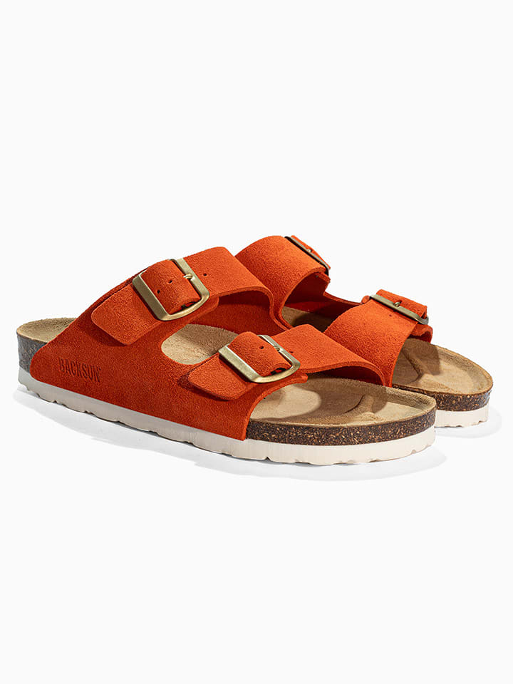 BACKSUN Leder-Pantoletten "Bali" in Orange - 39