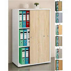 VCM, Aktenschrank, Holz Büroschrank Aktenregal Lona 3 Fächer Schiebetüren (70 x 40 x 111 cm)