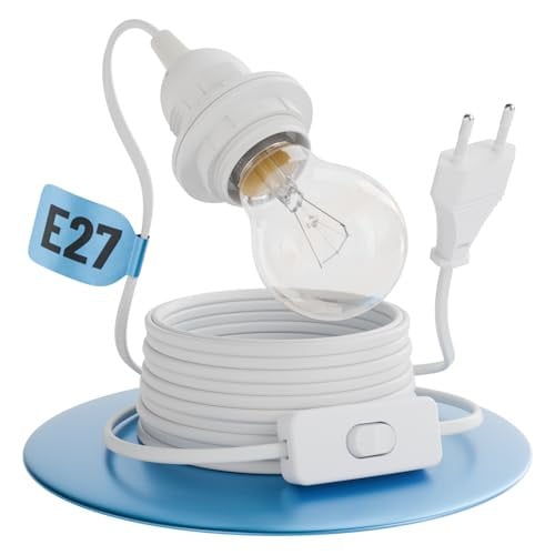 Greate Lampfitting E27 met kabel en schakelaar wit, 5 meter