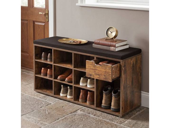 Banc à Chaussures Banc de Rangement avec Tiroir et Compartiments Couloir Entrée Chambre Marron