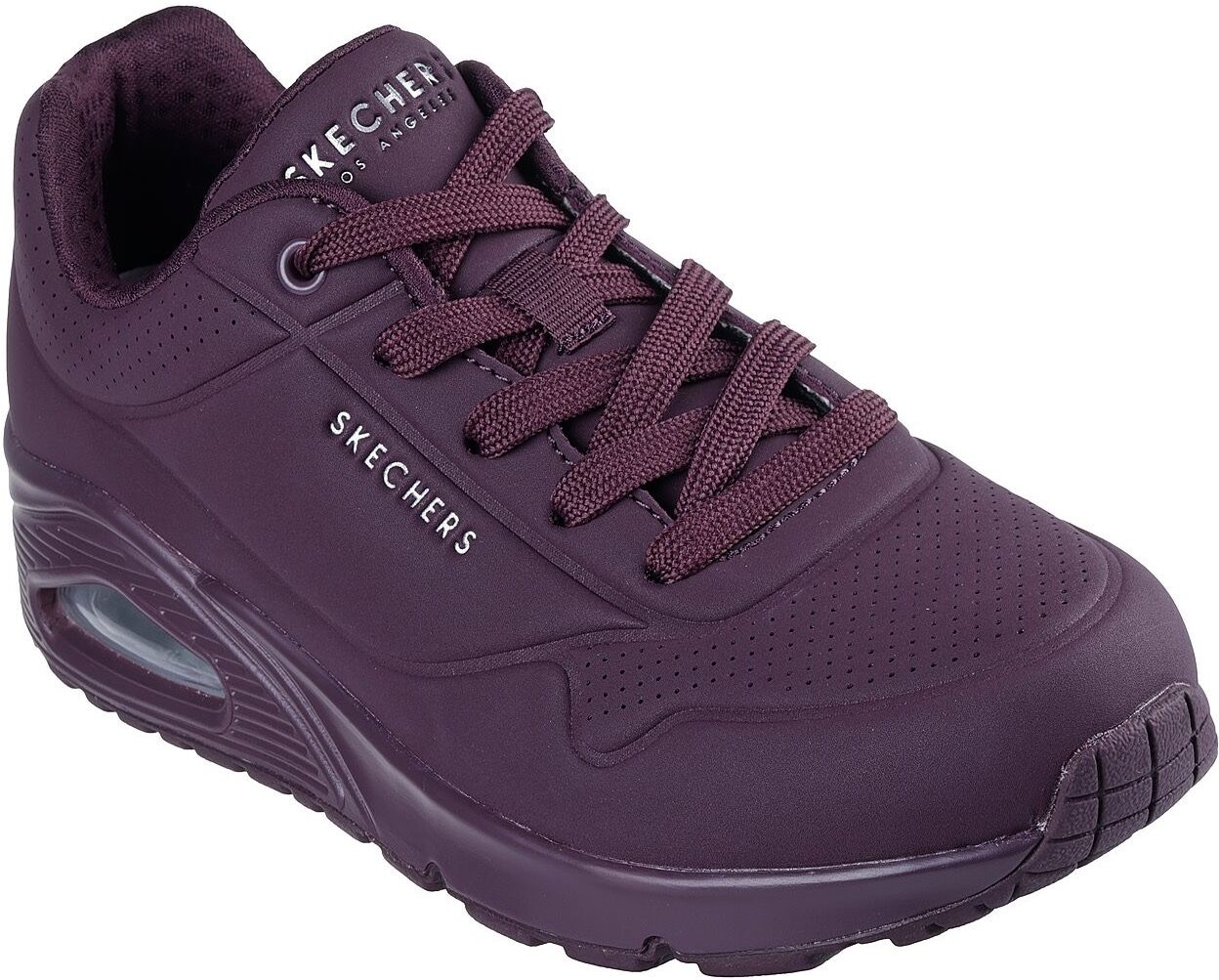 Wedgesneaker SKECHERS "UNO STAND ON AIR", Damen, Gr. 37, Textil, rot (burgunder), Lederimitat, Schuhe Wedgesneaker, Freizeitschuh, Halbschuh, Schnürschuh weich gepolsterte Innensohle