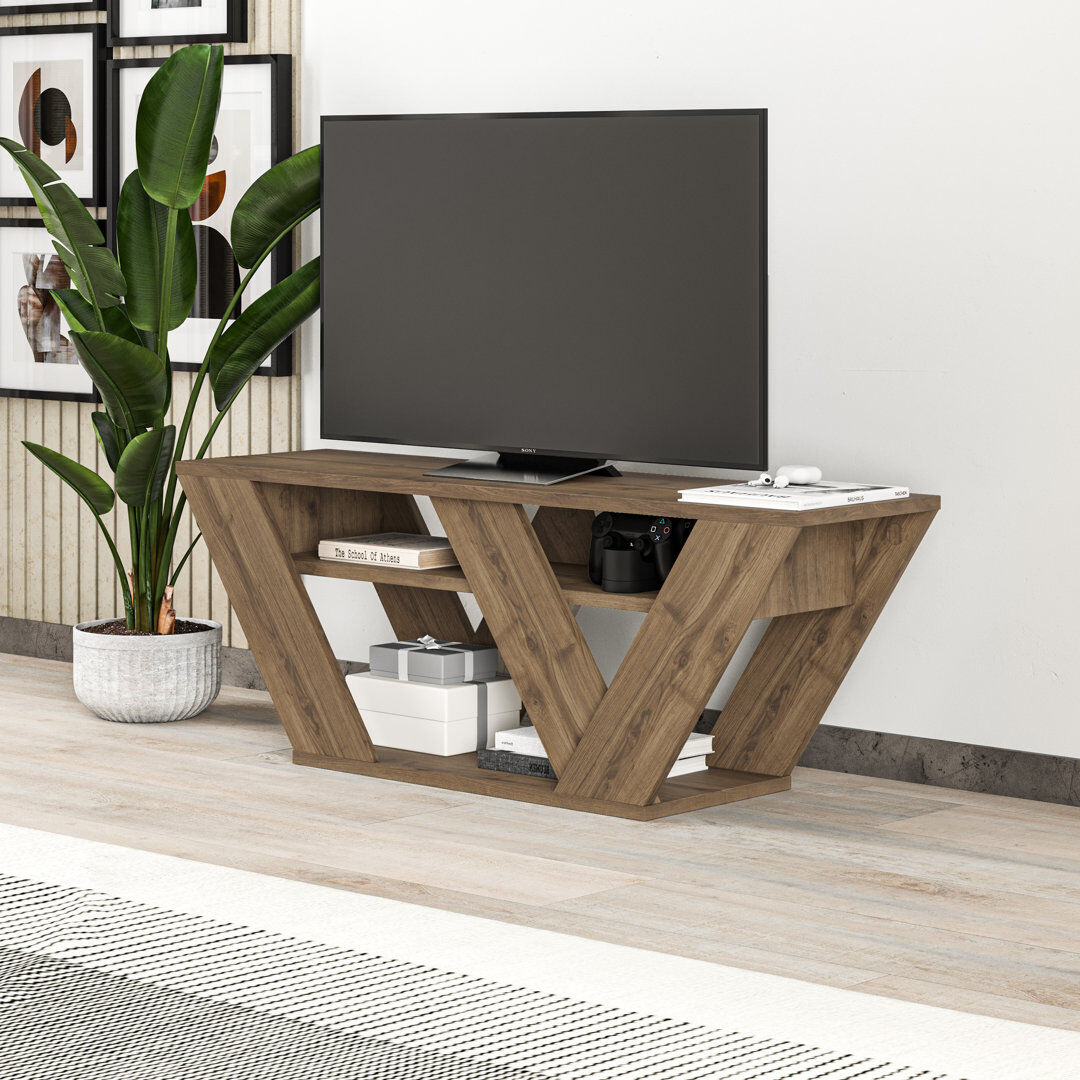 Hashtag Home Kirstin TV Stand for TVs up to 48"   Modern Entertainment Unit with V-Shaped Legs Natural 40cm H x 110cm W x 30cm D