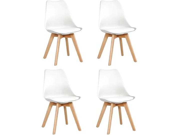 SHIITO Set mit 4 Esszimmerstühlen im skandinavischen Stil, Modell Odin mit minimalistischem und anspruchsvollem Design, mit Beinen aus Buchenholz, 43 x 41,5 x 83 cm, Weiß