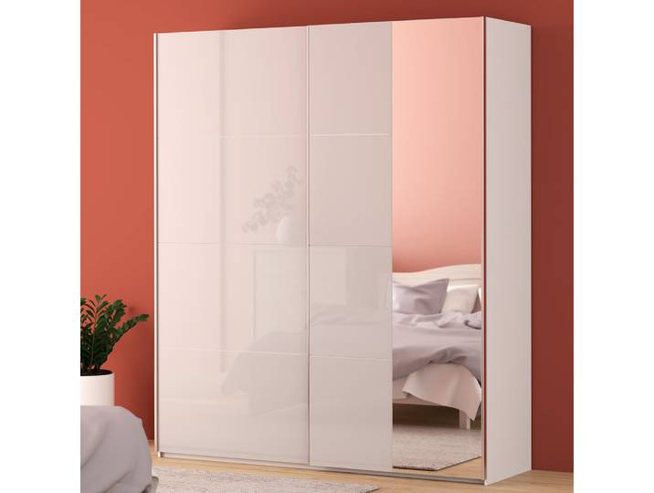 Schwebetürenschrank FORTE Fittio. Made in Europe, 2 Schiebetüren, modernes Design , weiss (weiß, weiß hochglanz), B:200,1cm H:235cm T:61,2cm, Holzwerkstoff, Schränke, Schwebetürenschrank, Höhe 2,35 mtr, stehende Montage, Spiegel
