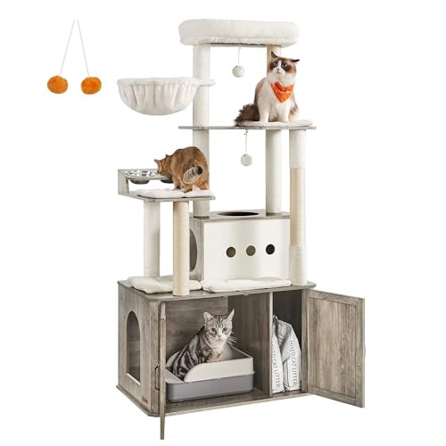 Feandrea Krabpaal met meerdere niveaus en kattenbakopslag, Hoogte: 170 cm