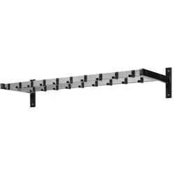 Wandgarderobe HIQ 19 Haken Schwarz, Aluminium-Grau mit einer doppelte Reihe Haken