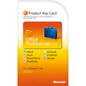 Microsoft Office Professional 2010 EN, 500 MHz, ENG, Windows 7, Windows Vista (SP1), Windows XP (SP3) (32-bit), Windows Server 2008, Windows Server 2003 , Word, Excel, PowerPoint, Outlook, OneNote, Access, and Publisher