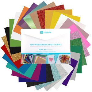 LOKLiK Bügelfolie Plotterfolie Material Bundle, farbig sortiert, glänzend, glitzernd & metallic, A4, 27 Stück