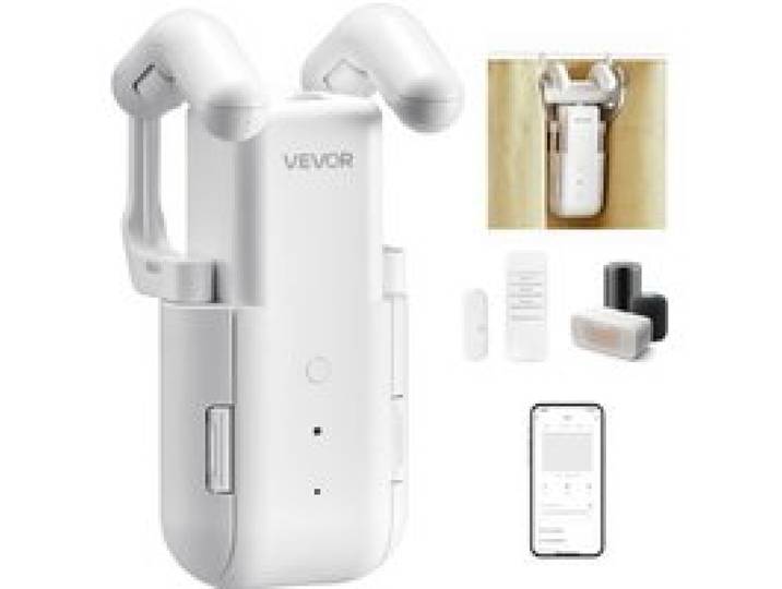 VEVOR automatischer Vorhangöffner (Steuerung über App & Fernbedienung) elektrischer Gardinenöffner, kompatibel mit Alexa & Google Home, mit Lautlosmodus & Timer, für römische Gardinenstangen