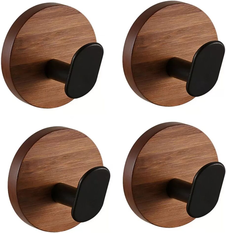 INF Über-Tür-Haken Walnuss 4er-Set — ABS, ohne Bohren, beschädigungsfrei, Tragkraft 5-10kg für Bad und Mäntel