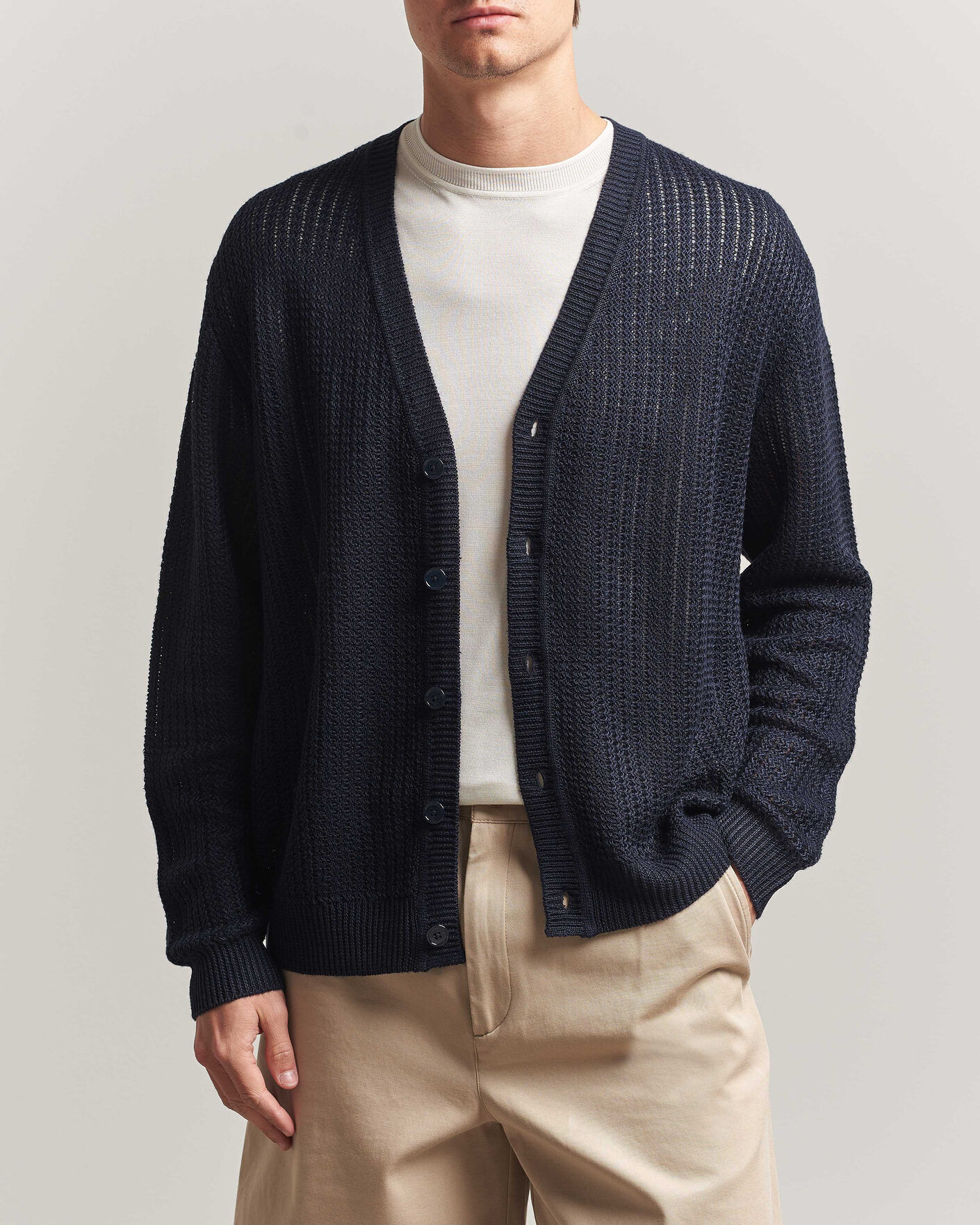 NN07 Tim Linen Knitted Cardigan Navy Blue men L Blå