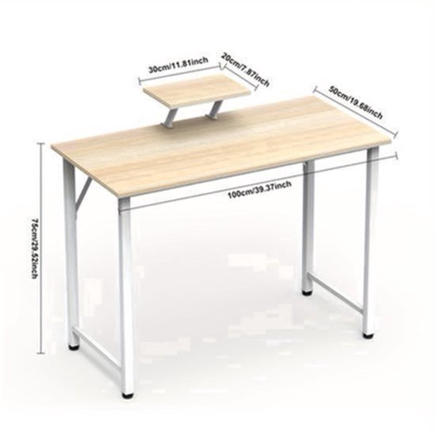 Compact Computer Bureau met Monitorstandaard in E1 Hout en Stalen Frame, B/D/H: 100 x 50 x 75 cm