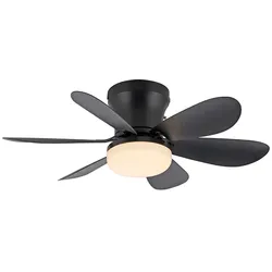 LED Deckenventilator Deckenleuchte Wohnzimmerlampe Fernbedienung Schwarz D 53 cm